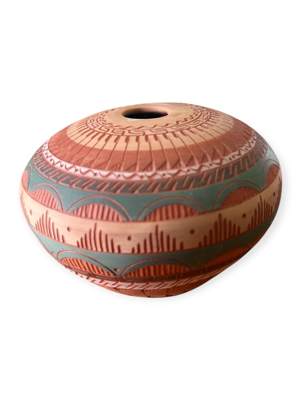 Navajo Etched Pottery Vase Terra Cotta Native American Hand Made Navaho Signed